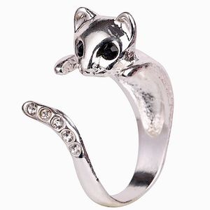 Silver rhinestone crystal cat adjustable ring🐈‍⬛💎